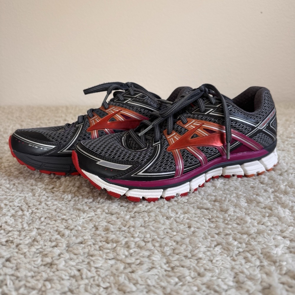 Brooks Adrenaline GTS 17 Women's 9 B Gray Red Pink Running Shoes 1202311B044